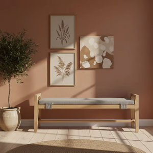 Banc en bois Haruki, structure en bois massif avec assise rembourrée, idéal pour les maisons modernes minimalistes et les espaces commerciaux. - Product Image 6
