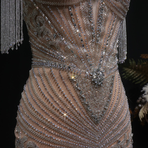 Sharon cho biết <span class=keywords><strong>ss190</strong></span> sang trọng màu xanh đính cườm Nàng Tiên Cá Buổi Tối ăn mặc CAPE tay áo tua Champagne bên prom ăn mặc cho phụ nữ - Product Image 5