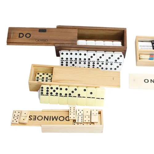 Wholesale customization Colored Wooden Domino Game set double six dominoes and wooden colorful with wooden box and 28 pcs