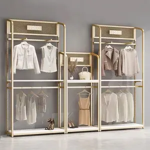 Free Design Women Clothes Shop Furniture Custom Logo Gold Double Layers Clothing Racks Men's Suit Garment Display Stand