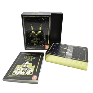 Cartas de <span class=keywords><strong>Tarot</strong></span> Negras Personalizadas de Alta Calidad y Ecológicas con Borde Dorado y Efecto de Barnizado, con Guía, Empaquetadas en Caja de Papel - Product Image 1