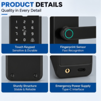 Serrure de porte d'entrée intelligente Wi-Fi personnalisée de haute qualité, application Tuya, code biométrique, mot de passe, serrure à empreintes digitales