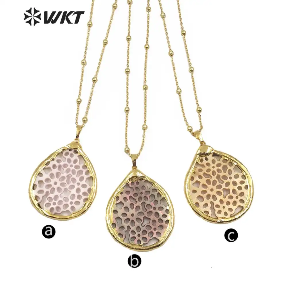 WT-JN107 New Design Natural Shell Hollow Flower Pattern Pendant Necklace Hot Sale Women Fashion Charm Jewelry Shell Necklace
