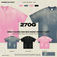 T-shirt Homme en Coton 270G, Effet Usé et Délavé par Pulvérisation, Coupe Épaules Tombantes, Style Rétro Streetwear, T-shirt Vierge en Gros