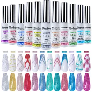 Paillettes Impression Gel Araignée Dessin UV Gel Nails Art 12 Couleurs Set