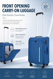 Valise à roulettes souple en <span class=keywords><strong>tissu</strong></span> Oxford extensible avec poche avant, serrure TSA, bagage de voyage pour les voyages d'affaires et les vacances - Product Image 4