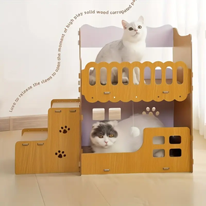 Hochwertiges Extra Großes Katzenbett Höhle Doppelschichtige Katzenvilla mit Kratzbrett Katzennest Holz-Katzennest Katzenbett - Product Image 1