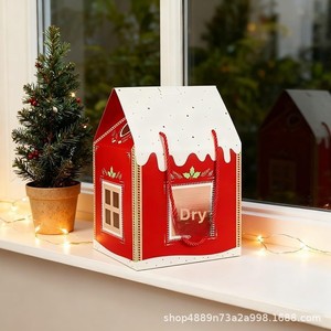 Disponibile Scatola Regalo Natalizia Portatile Creativa a Forma di Casa con Tetto in <span class=keywords><strong>Cartone</strong></span> Goffrato Rosa e Bianco - Product Image 3
