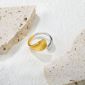 แหวนสแตนเลสสตีลดีไซน์เรขาคณิตแบบเปิดสองสีสไตล์ยุโรปอเมริกันสำหรับผู้หญิง - Product Image 4