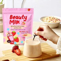 Poudre de Collagène et Glutathion Beauté Lait Fraise 50 000mg pour Éclaircissement de la Peau, Éclat, Soutien des Cheveux et des Ongles, Complément Alimentaire