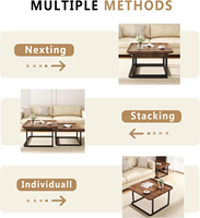 Ensemble de 2 tables basses gigognes, tables centrales carrées en noyer de 23,6 "+19,7" avec bord surélevé, meubles de salon modernes
