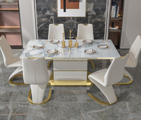 Zeitgenössische Esszimmermöbel Gold Edelstahl Luxus-Esstisch für Zuhause Hotel Restaurant