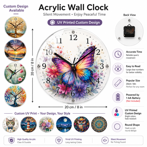 Orologio da Parete in Acrilico 'Happy Hanukkah' 25cm, Design Menorah, Silenzioso - Product Image 6
