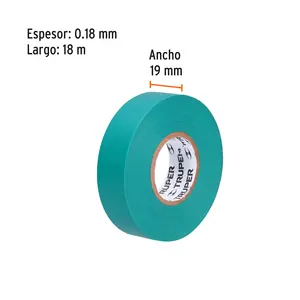 Cinta aislante BOX 8 de 18 m x 19 mm, verde, TRUPER - Product Image 2