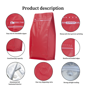 Vente chaude avec valve, sacs à café rouges personnalisés de qualité alimentaire pour le stockage des aliments, anti-odeurs, sac d'emballage pour café à fermeture éclair debout - Product Image 5