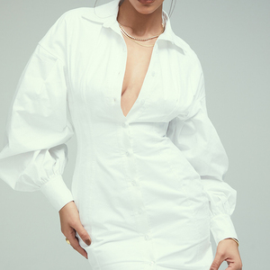 Mistress-Vestido camisero ajustado de color blanco, prenda profesional personalizada, fabricante - Product Image 3