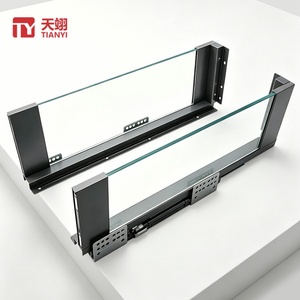 TIANYI Glass <b>Side</b> <b>Drawer</b> Box System Soft Close Box with Glass <b>Sides</b> Black Aluminum Frame for Modern Kitchen Cabinet - Product Image 1