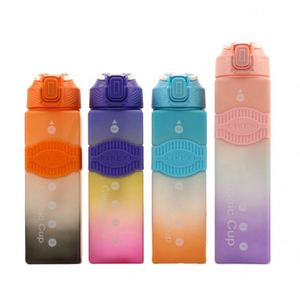 Botella de agua deportiva de plástico PC cuadrada de 1000 ml (32 oz) con marcador de tiempo, pajita y diseño degradado de color, ideal para fitness y gimnasio. - Product Image 1