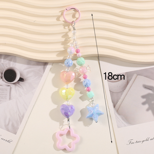 Chaîne de téléphone en perles acryliques colorées en forme de cœur et d'étoile, <span class=keywords><strong>pendentif</strong></span> de sac tendance <span class=keywords><strong>pour</strong></span> téléphone <span class=keywords><strong>portable</strong></span>, sac à main, sac à dos, breloque de téléphone étoile bleue - Product Image 5