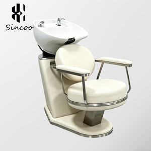 Custom Design Premium Hair Salon Shampoo Chair Ceramic Head Basin Gold-Plated Base Salon Shampoo Chair Barber Chair <b>Set</b> - Product Image 3