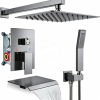 Ensemble de robinetterie de douche encastrée noir mat 3 voies avec douchette et bec cascade pour salles de bain minimalistes