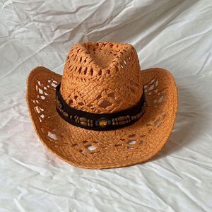 หมวกคาวบอยสานฟางตกแต่งลายพิเศษสำหรับผู้หญิงผู้ชาย รุ่นใหม่ขายดีประจำฤดูร้อน หมวกกันแดดสานฟางแบบโปร่ง - Product Image 6