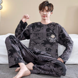 <span class=keywords><strong>Pyjama</strong></span> pour <span class=keywords><strong>homme</strong></span>, printemps/automne, manches longues, pur coton, dessin animé, confortable, ensemble de vêtements de maison pour adolescents, collégiens - Product Image 2