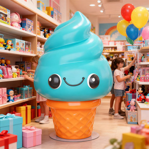 Kawaii 캐릭터 아이스크림 거품 조각 식품 테마 소매 디스플레이 및 사탕 선물 상점을위한 내구성 수지 예술 동상 공예 - Product Image 3