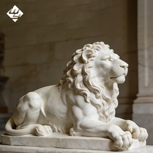 Sculpture de lion couché de style européen en marbre naturel, grande statue de lion reposeur pour la décoration paysagère de cour. - Product Image 3