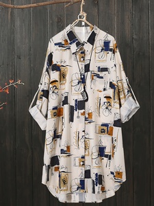 Thoải Mái In Dài Tay Áo Giữa Chiều Dài Hàng Đầu Cho Cộng Với Kích Thước Phụ Nữ Của Áo Cánh & Áo Sơ Mi - Product Image 4