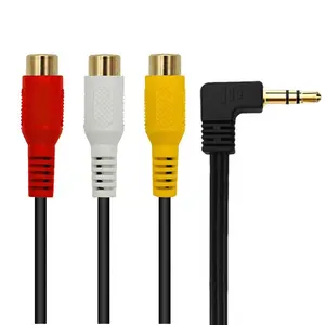 Kabel adaptor komponen AV video audio profesional 90 derajat sudut kanan pemisah 3rca 3.5mm kabel rca 3.5mm ke kabel rca