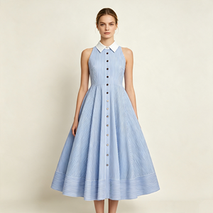 Vestido de Mujer al por Mayor con Cuello Camisero a Rayas, Personalizable con Logotipo, Ideal para Viajes Urbanos - Product Image 2
