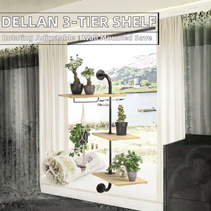 DELLAN - Estantes Modernos para Plantas de Ventana de Metal y Madera, Giratorios y Ajustables, de 3 Niveles, para Montar en la Pared, para Plantas de Interior - Product Image 2