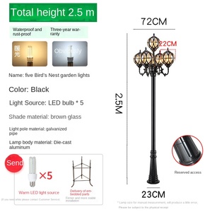 เสาไฟสวนเหล็กกลางแจ้ง หลอดไฟ LED พร้อมโคมแก้ว แสงวอร์มไวท์ 2700K IP66 หลอดไฟ A19 แบบไม่ถอดได้ ใช้ไฟ AC 220V พร้อมเซ็นเซอร์ตรวจจับความเคลื่อนไหว ใช้พลังงานแสงอาทิตย์ - Product Image 3