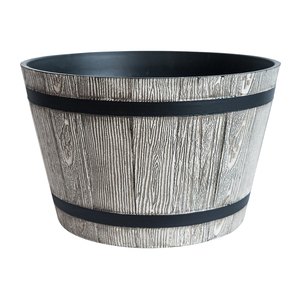 Barrel Wine Whiskey Barrel Planter Plastic Wholesale Garden Decor Suppliers Wooden Effect Flower Pot Plant Oak Barrel Whiskey Wine Barrel Planter Plastic Round
