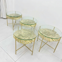 Ensemble de tables basses de luxe en verre feuille avec base en laiton cuivré, tables d'appoint rondes contemporaines pour salon et hôtel