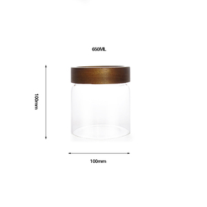 Pot en verre sérigraphié pour la conservation des aliments frais, récipient alimentaire pour la maison et la cuisine, pot à épices, pot à biscuits, pot à thé avec couvercle en bois d'acacia - Product Image 2