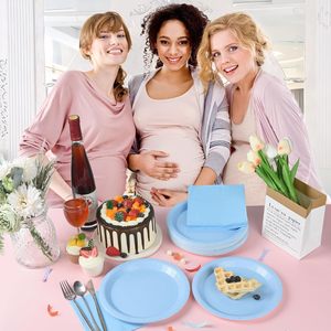 Màu Xanh Dùng Một Lần Đồ Ăn Bộ Đồ Ăn Cho Bé Cậu Bé Tắm Sinh Nhật Đám Cưới Bên Ánh Sáng Màu Xanh Giấy Tấm Khăn Ăn Cho Tốt Nghiệp - Product Image 4