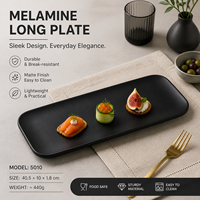 Plateau rectangulaire long en mélamine noir de 40,5 cm, design contemporain, incassable, qualité alimentaire, en résine, pour service en restaurant