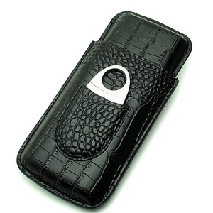 Top Quality Crocodile Leather Cigar Case Travel Portable 3 Fingers Leather Cigar Holder With Cutter