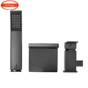 Juego de grifo de lavabo negro cromado de 3 agujeros moderno Bañera de masaje con salida de <span class=keywords><strong>cascada</strong></span> dividida con función de frío caliente de tres piezas - Product Image 1