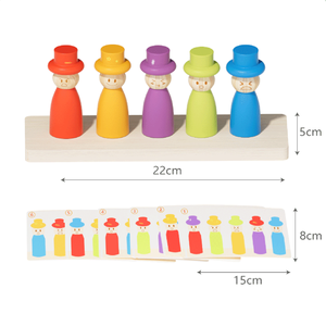 Puzzle di ordinamento Montessori per bambini piccoli, gioco in legno con 5 figure per abbinare colori e impilare, con carte con espressioni e cappelli - Product Image 6