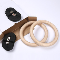 Gymnastic Equipment Birch Wood Gym Rings Birch Wooden Fitness Training Gymnastic Rings Wood With Adjustable Straps