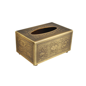 Boîte à mouchoirs en cuivre pur de style chinois 4611, design paysager rétro pour salon - Product Image 1