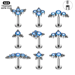 <span class=keywords><strong>Piercing</strong></span> Labret en Titane G23 de Grade Implantable, Triple Marquise CZ, Fileté Intérieurement, pour Lèvre, Cartilage, Hélix, Medusa, Monroe 16G - Product Image 1