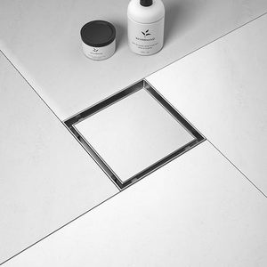Grille de vidange de <span class=keywords><strong>douche</strong></span> carrée moderne 6 pouces en acier inoxydable 304 brossé <span class=keywords><strong>pour</strong></span> carrelage, avec filtre à cheveux et égouttoir, 2-en-1, garantie 1 an - Product Image 1