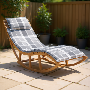 Lettino Prendisole in Legno di Teak Massiccio, Dimensioni Standard con Cuscino Posteriore, Arredo da Esterno dal Design Contemporaneo - Product Image 2