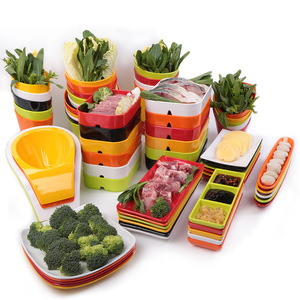 Melamine Hot Pot Tableware Set Colored <b>Plates</b> Bowls Dishes For Restaurant Buffet Use Durable Solid Color Rectangular Design - Product Image 5