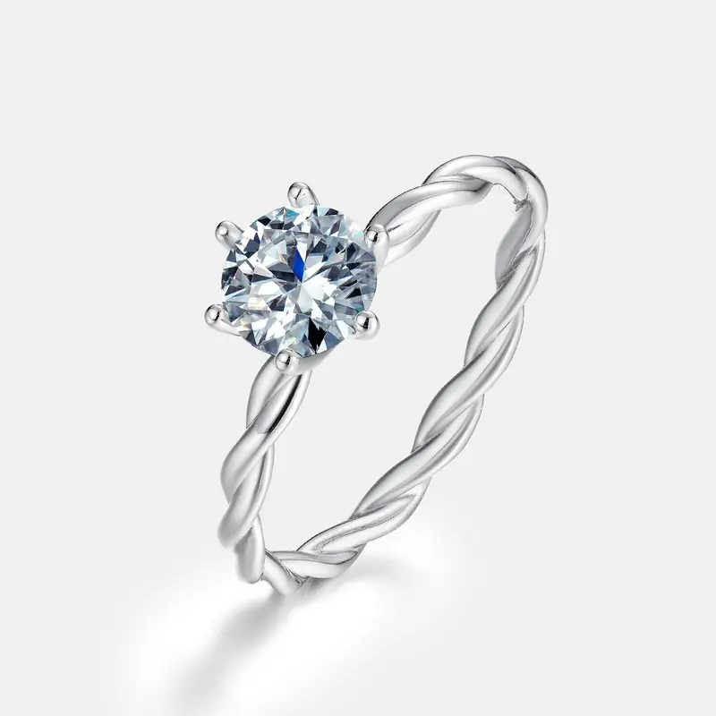 कैसी उच्च गुणवत्ता वाली शादी की अंगूठी 925 स्टर्लिंग सिल्वर राउंड ब्रिलियंट कट 1ct डी वीवीएस मोइसानाइट सगाई की अंगूठियां
