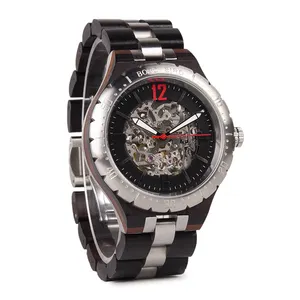 Orologio automatico in legno meccanico da <span class=keywords><strong>uomo</strong></span> di lusso con Display luminoso al quarzo movimento di allarme quadrante Logo OEM Dress Band - Product Image 5
